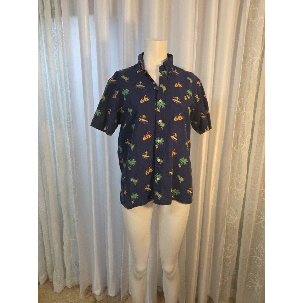 Ralph Lauren Shirt Men Large Blue Classic Fit Flamingo Beach Short Sleeve Button
